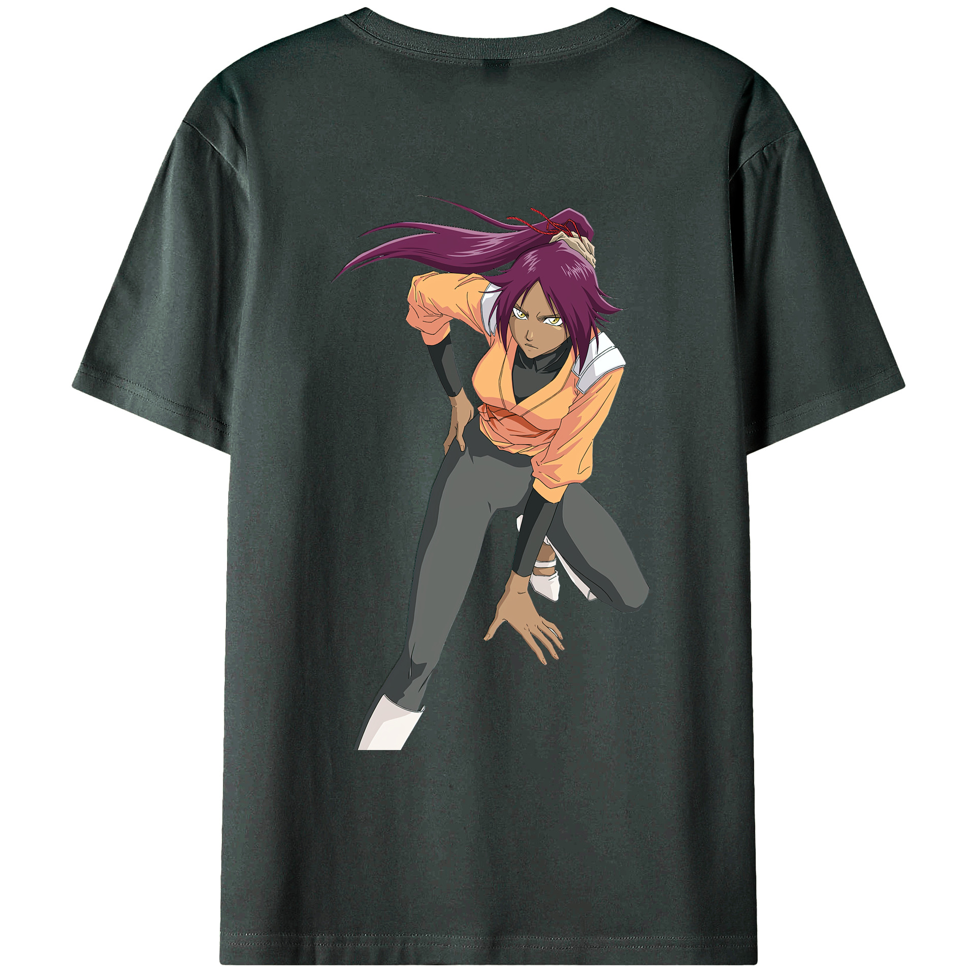 （画像用） ブリーチ 四楓院 夜一（しほういん よるいち） BLEACH Shihouin Yoruichi 綿100％ メンズ半袖Tシャツ（バックプリント） 通気性